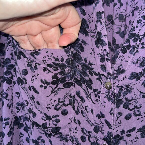 Pilcro Anthropologie Romy Shirt Womens XL Purple Floral Flowy Boho Button Blouse - Picture 4 of 7